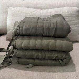 Pottery Barn  Olive Green Quilted Shams  2 Euro size 1 Standard Size